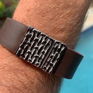 New Men’s Brown Leather & Stainless Bracelet